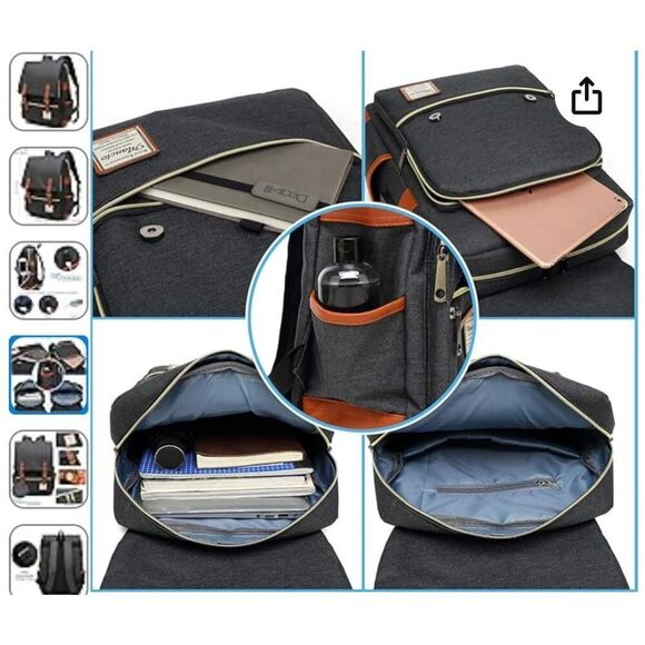 Mancio Vintage Laptop Backpack. Grey Black. NWOT. - Picture 9 of 10